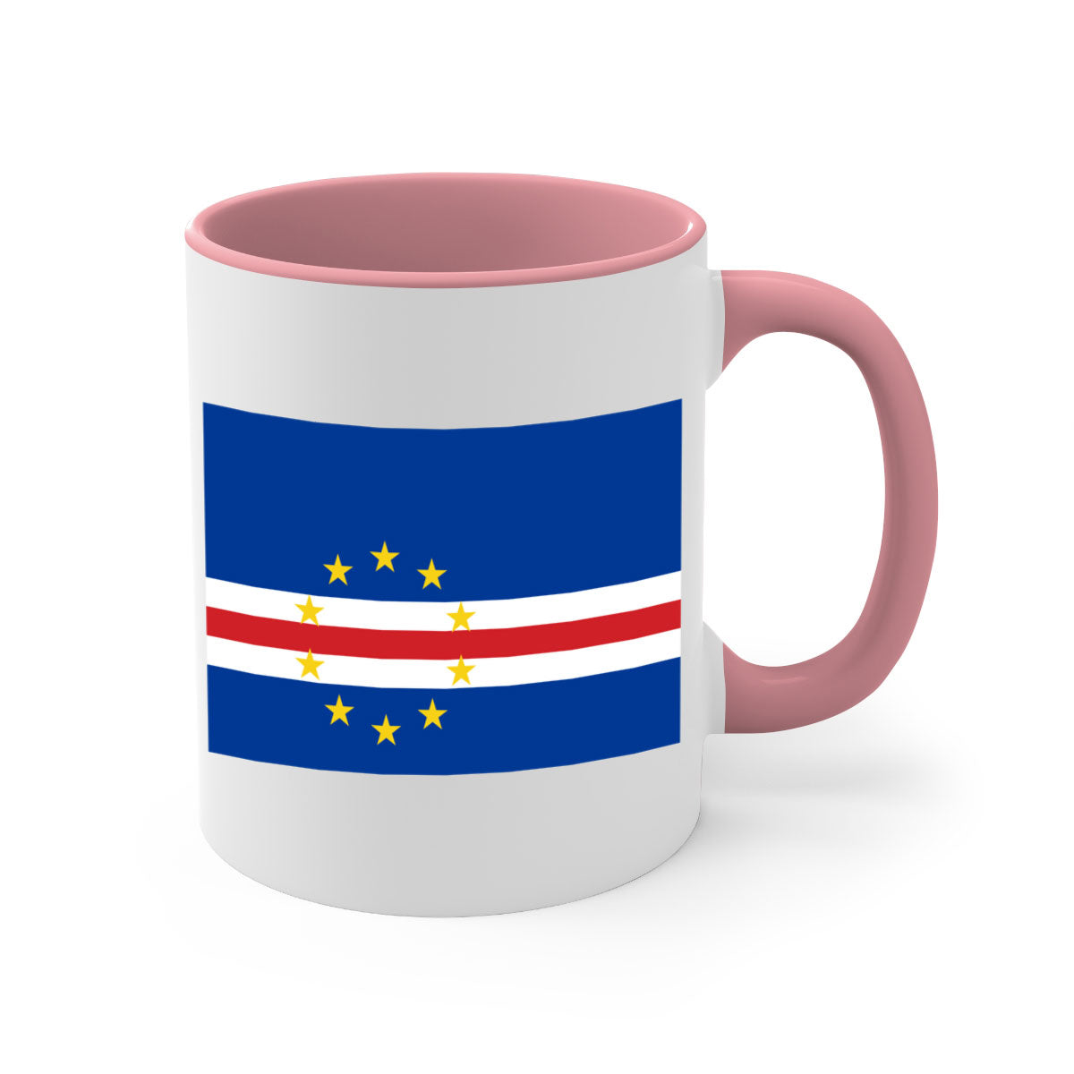 Cabo Verde 169# Mug featuring a glossy finish with a colorful handle and interior, available in multiple sizes.